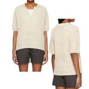 Nothing Written, Women’s ‘Paper Polo Pullover’ Short-Sleeve Sweater, Cream, XS/S